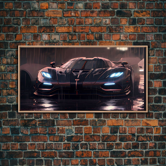 Koenigsegg Agera in the Rain, Supercar Art, Framed Canvas Print - Rapid Vehicles