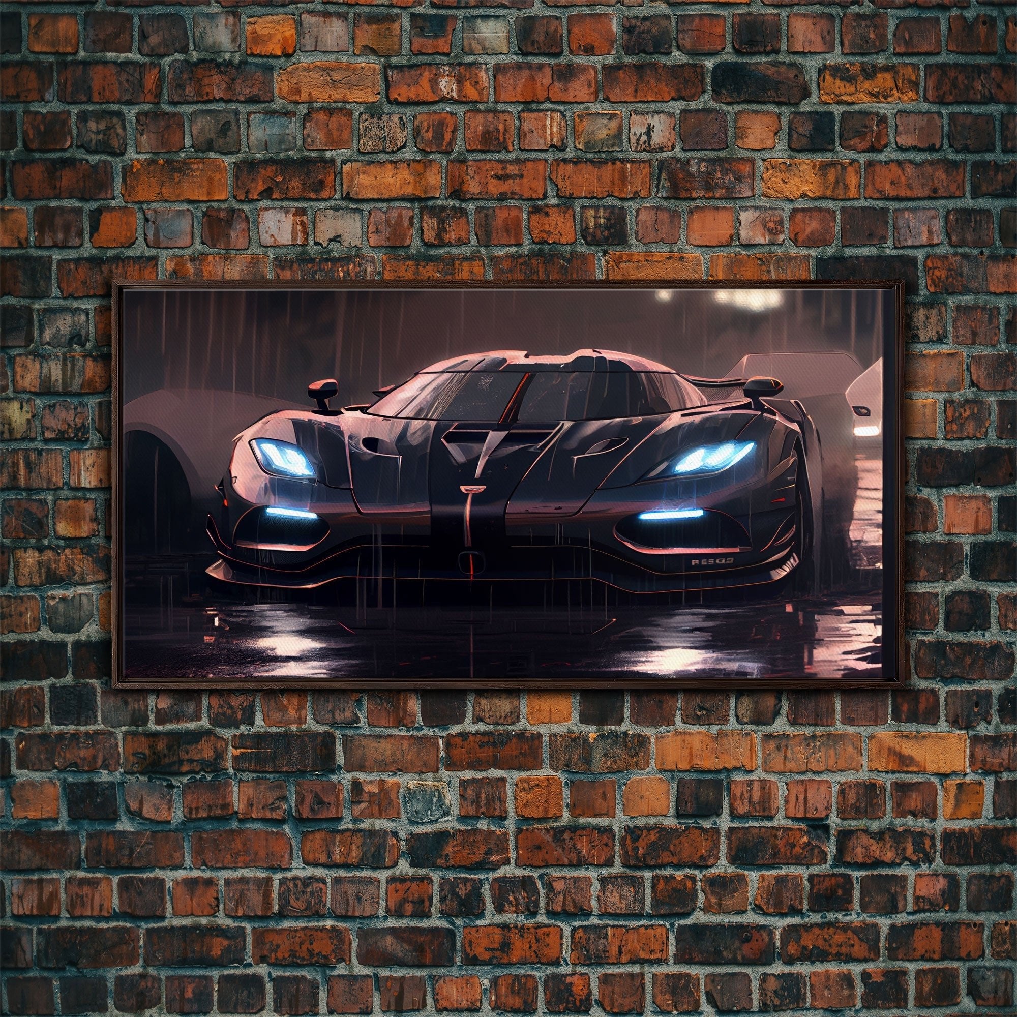 Koenigsegg Agera in the Rain, Supercar Art, Framed Canvas Print - Rapid Vehicles