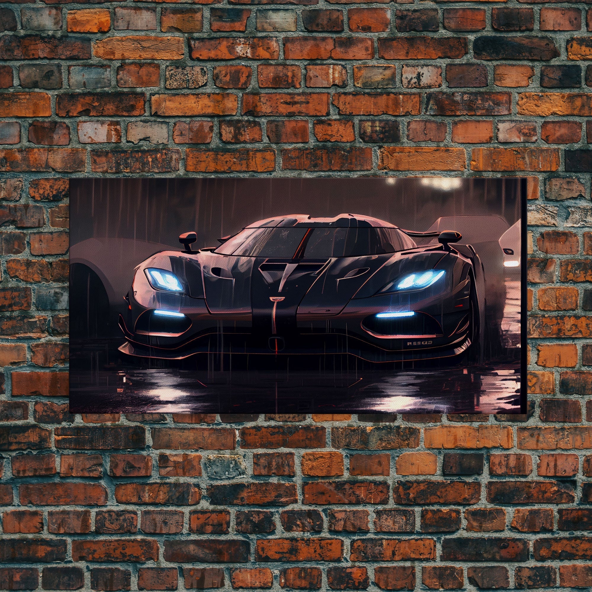 Koenigsegg Agera in the Rain, Supercar Art, Framed Canvas Print - Rapid Vehicles
