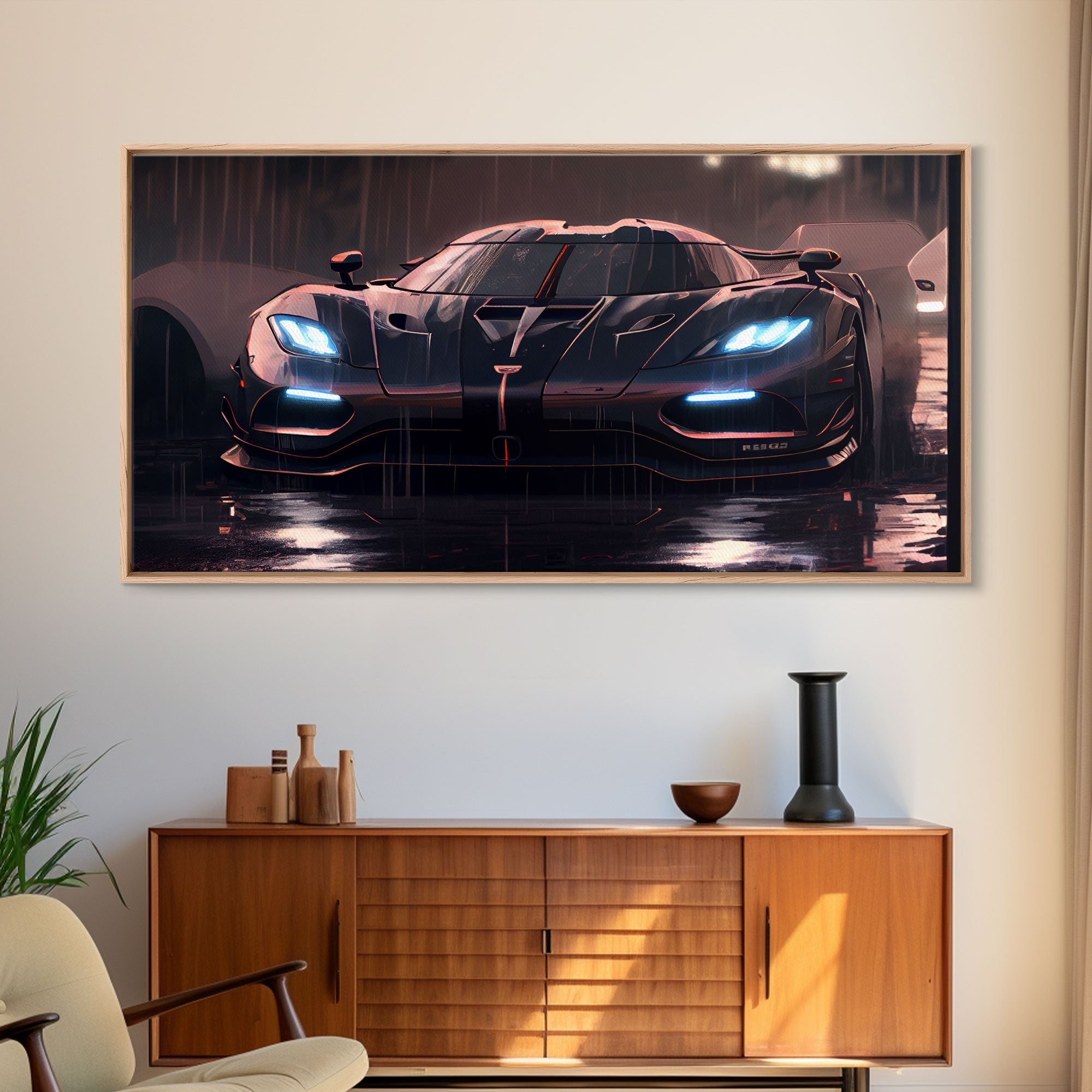 Koenigsegg Agera in the Rain, Supercar Art, Framed Canvas Print - Rapid Vehicles