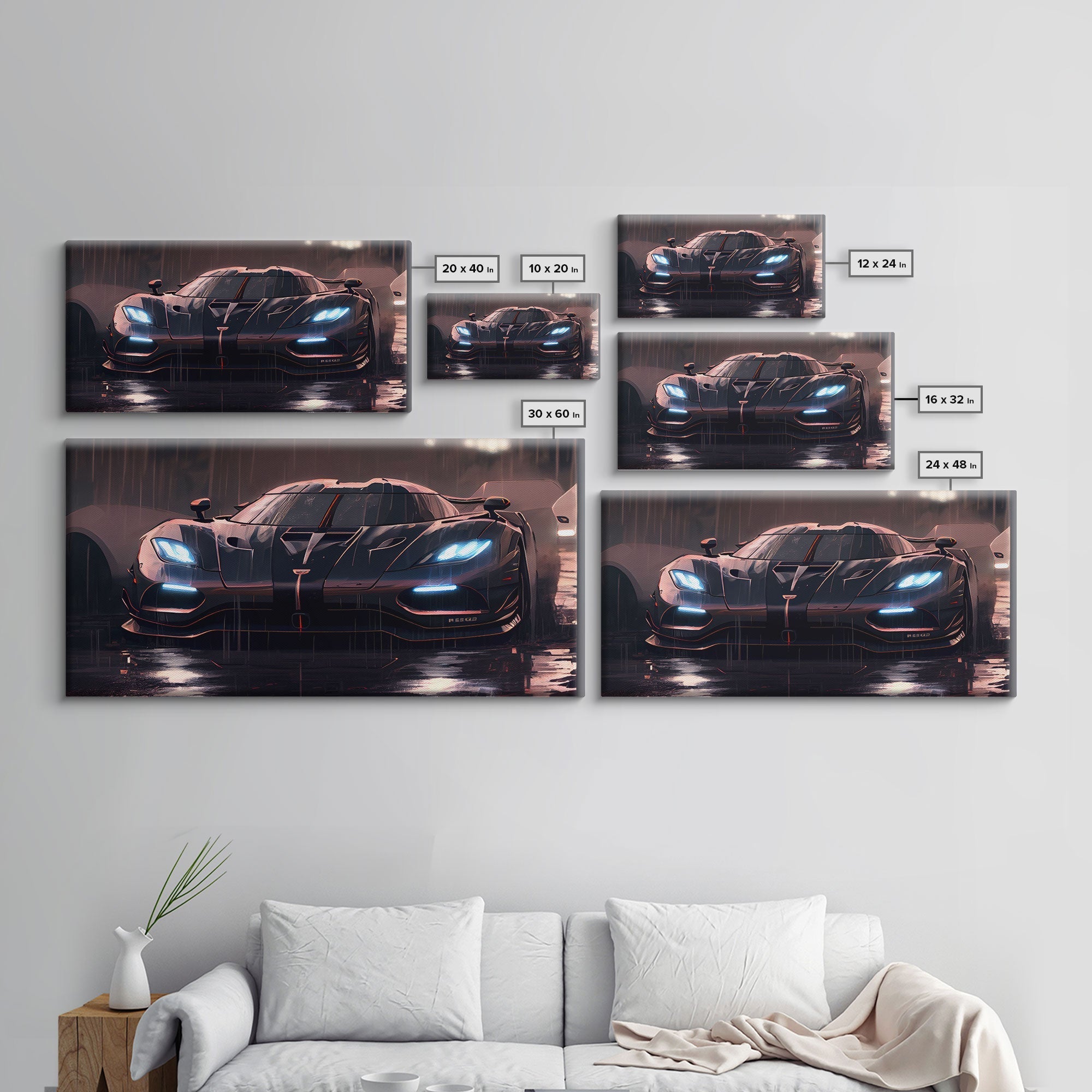 Koenigsegg Agera in the Rain, Supercar Art, Framed Canvas Print - Rapid Vehicles
