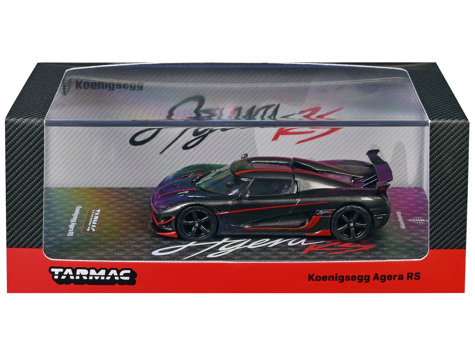 Koenigsegg Agera RS Black Carbon with Red Accents "Global64" Series 1/64 Diecast Model Car by Tarmac Works - Rapid Vehicles