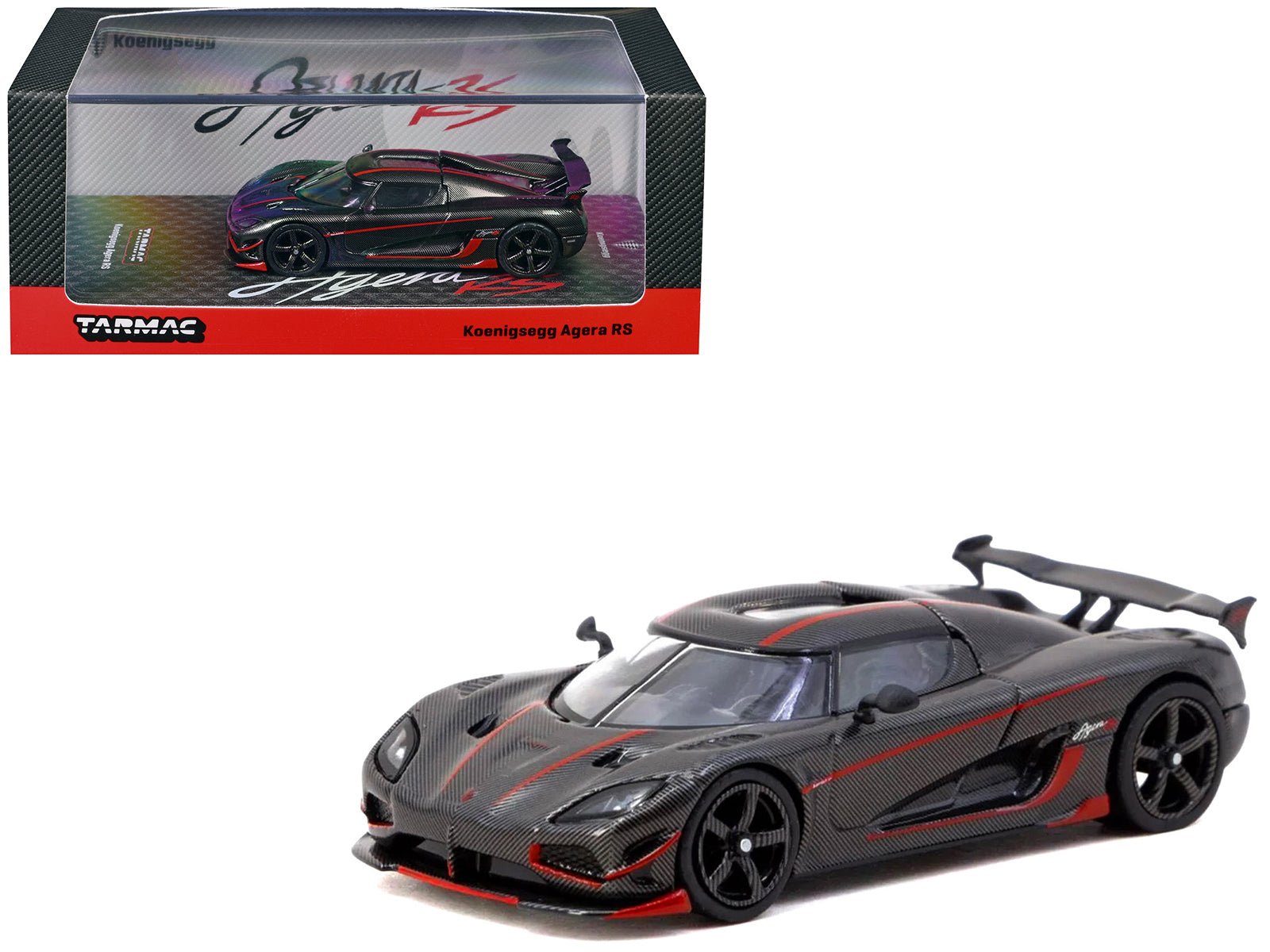 Koenigsegg Agera RS Black Carbon with Red Accents "Global64" Series 1/64 Diecast Model Car by Tarmac Works free shipping USA - Rapid Vehicles