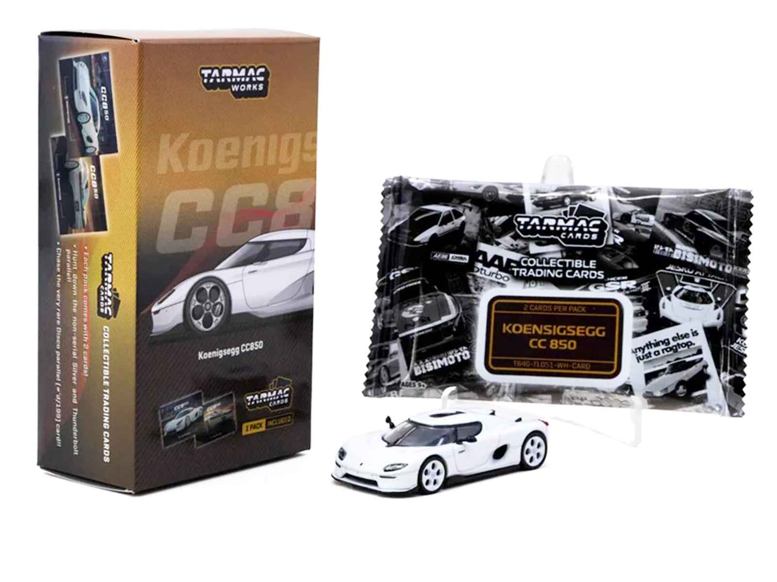 Koenigsegg CC850 White with Tarmac Cards "Global64" Series 1/64 Diecast Model by Tarmac Works - Rapid Vehicles