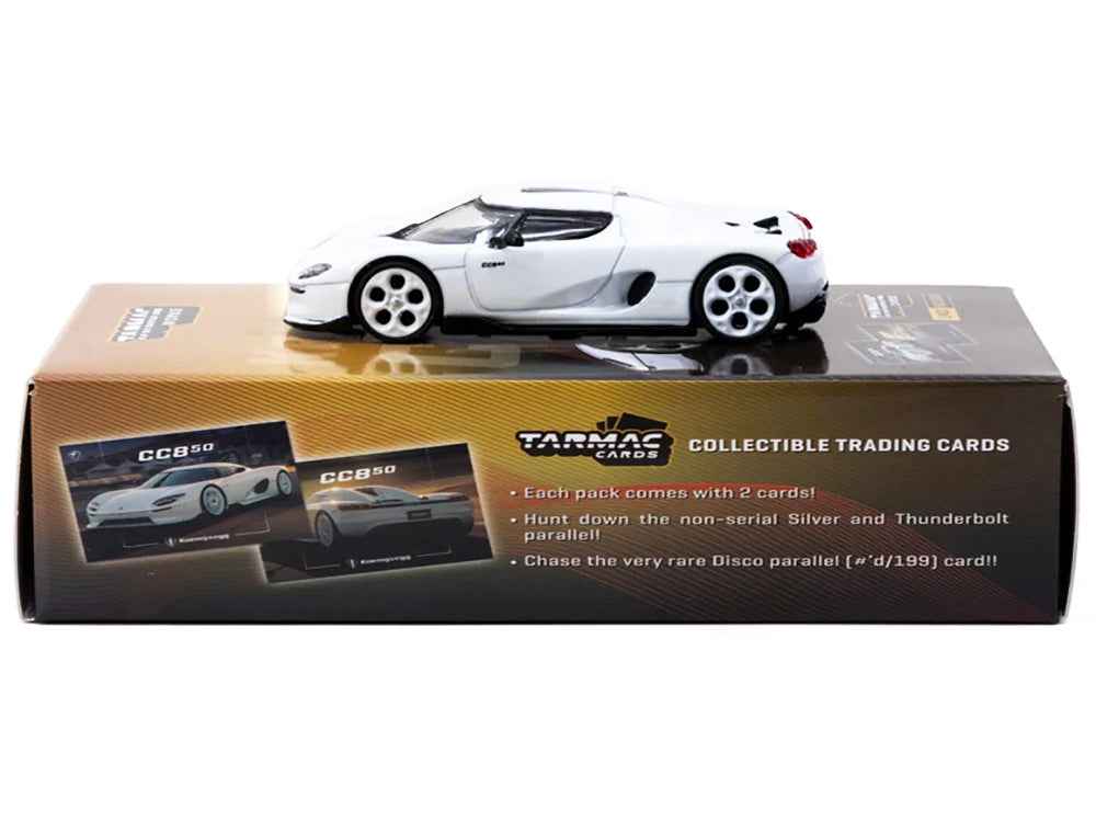 Koenigsegg CC850 White with Tarmac Cards "Global64" Series 1/64 Diecast Model by Tarmac Works - Rapid Vehicles