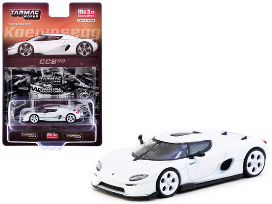 Koenigsegg CC850 White with Tarmac Cards "Global64" Series 1/64 Diecast Model by Tarmac Works free shipping USA - Rapid Vehicles