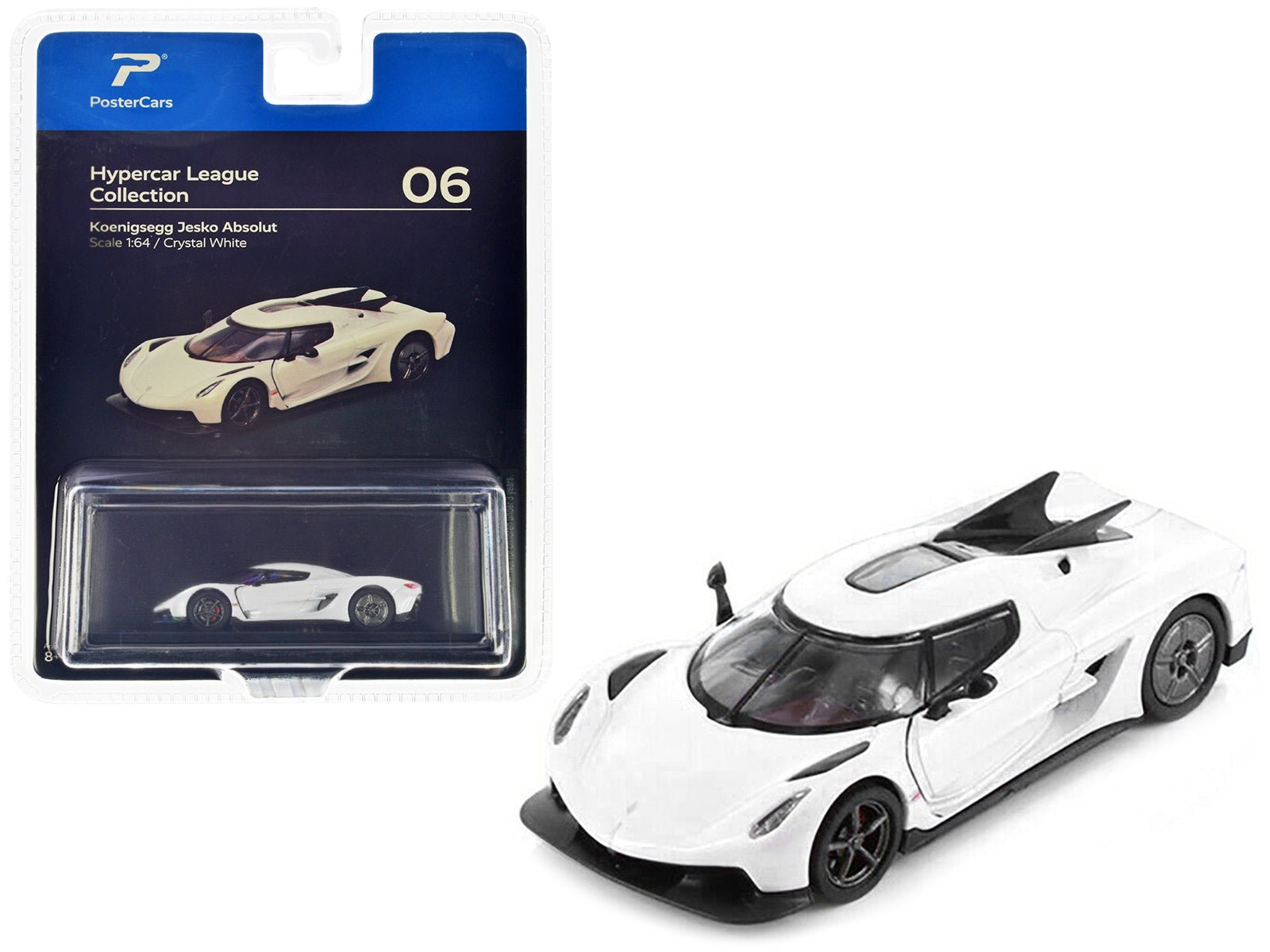 Koenigsegg Jesko Absolut Crystal White Metallic "Hypercar League Collection" 1/64 Diecast Model Car by PosterCars free shipping USA - Rapid Vehicles