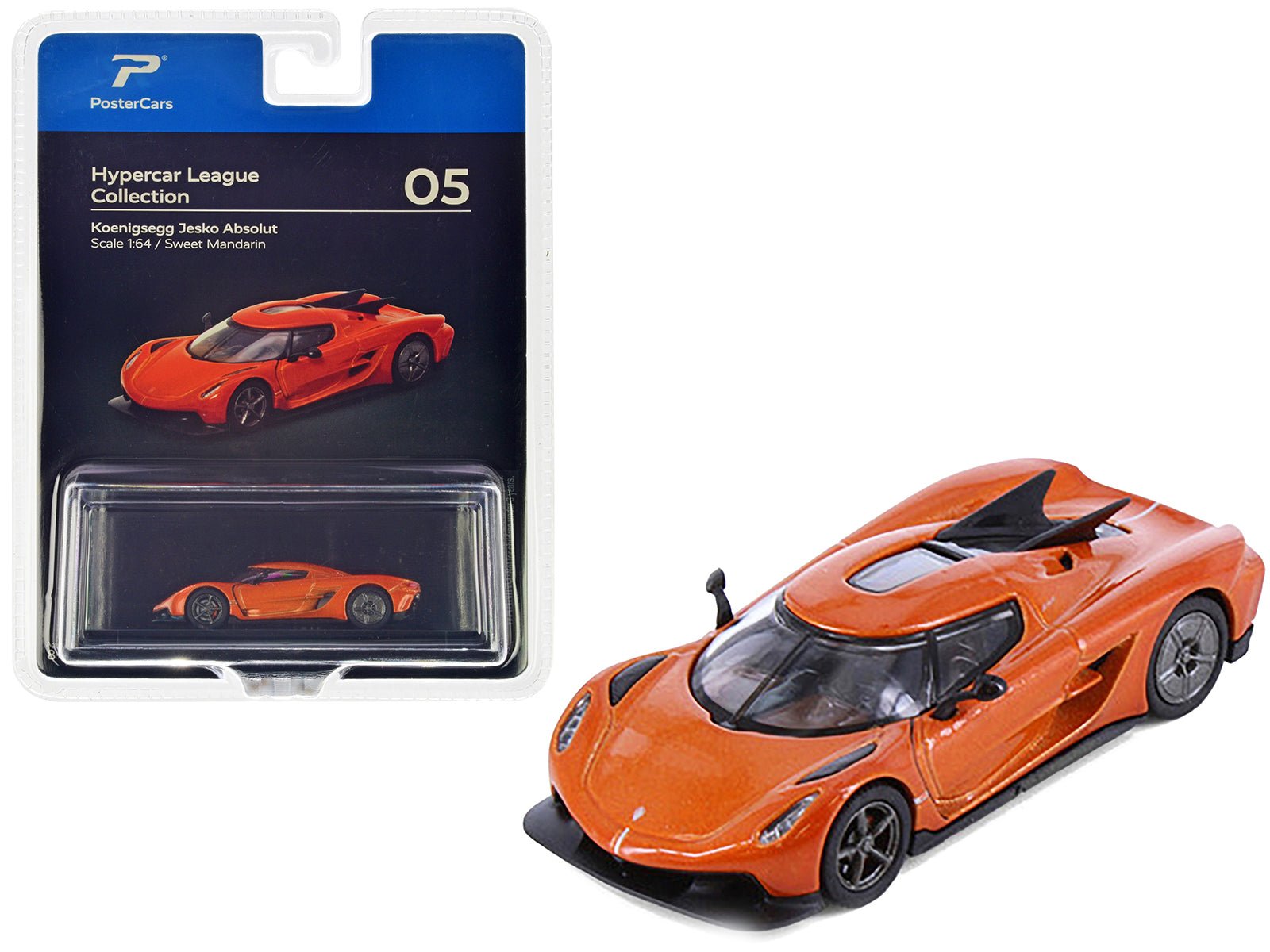 Koenigsegg Jesko Absolut Sweet Mandarin Orange Metallic "Hypercar League Collection" 1/64 Diecast Model Car by PosterCars free shipping USA - Rapid Vehicles