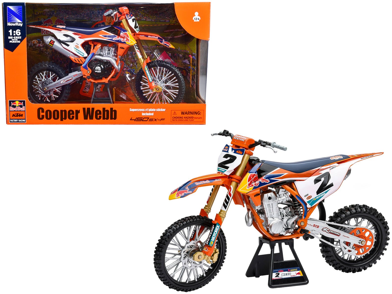 KTM 450 SX - F 2 Cooper Webb "Red Bull KTM Factory Racing" SuperCross 1/6 Diecast Model by New Ray free shipping USA - Rapid Vehicles