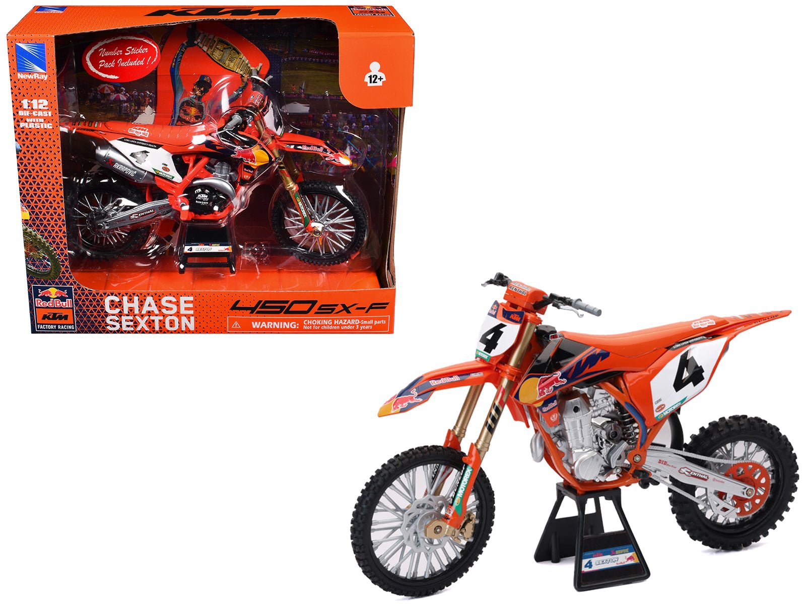 KTM 450 SX - F Motorcycle 4 Chase Sexton "Red Bull KTM Factory Racing" 1/12 Diecast Model by New Ray free shipping USA - Rapid Vehicles