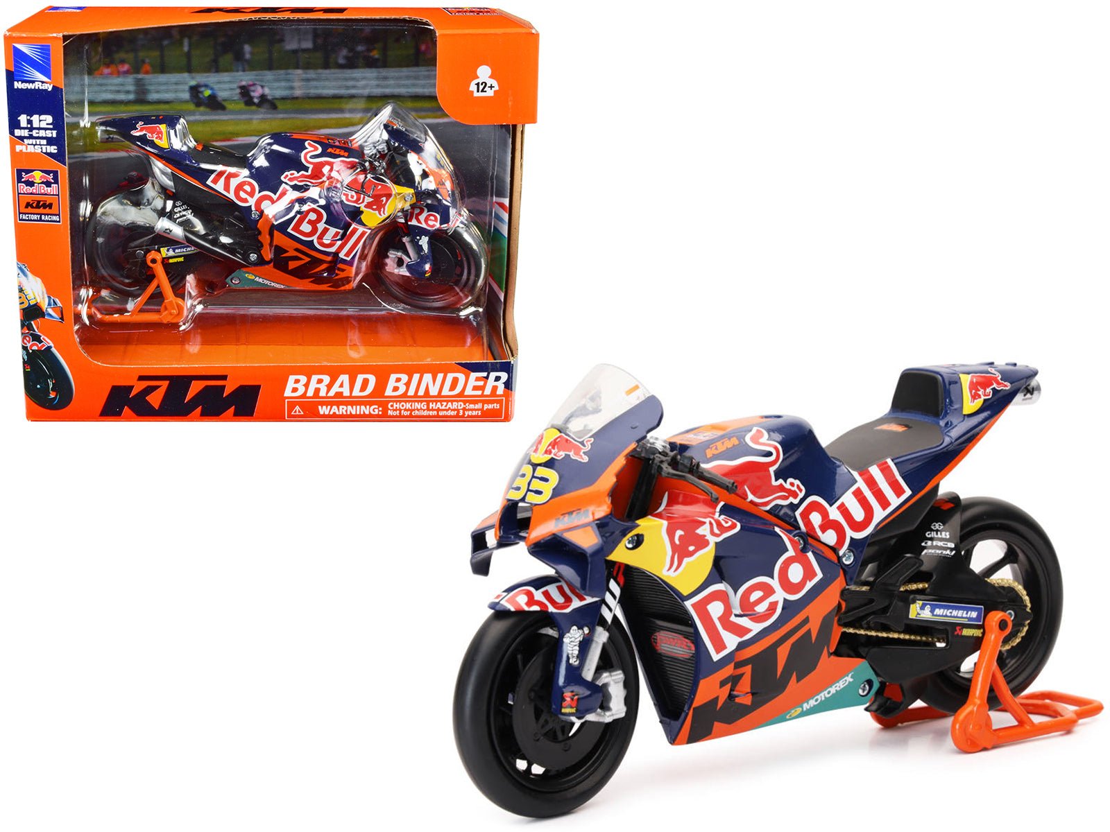 KTM RC16 Motorcycle 33 Brad Binder MotoGP "Red Bull KTM Factory Racing" 1/12 Diecast Model by New Ray free shipping USA - Rapid Vehicles