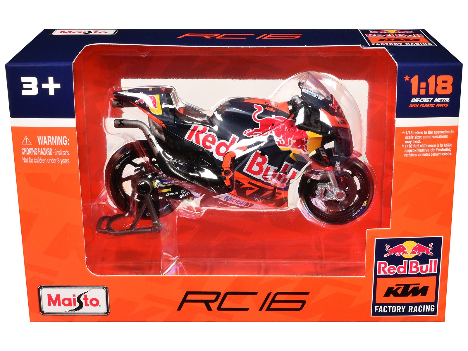 KTM RC16 Motorcycle 33 Brad Binder MotoGP "Red Bull KTM Factory Racing" 1/18 Diecast Model by Maisto free shipping USA - Rapid Vehicles