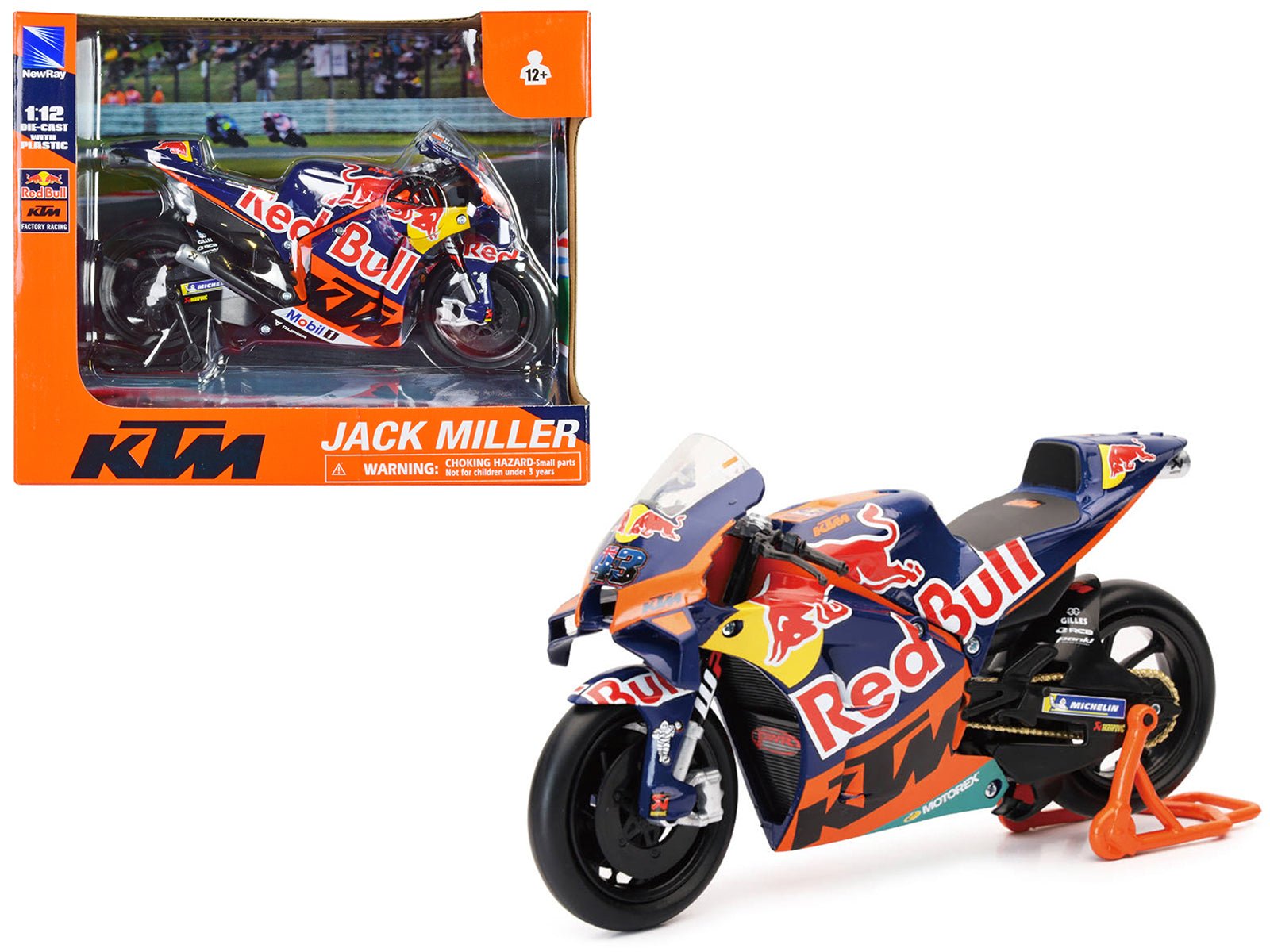 KTM RC16 Motorcycle 43 Jack Miller "Red Bull KTM Factory Racing" MotoGP World Championship (2023) 1/12 Diecast Model by New Ray free shipping USA - Rapid Vehicles