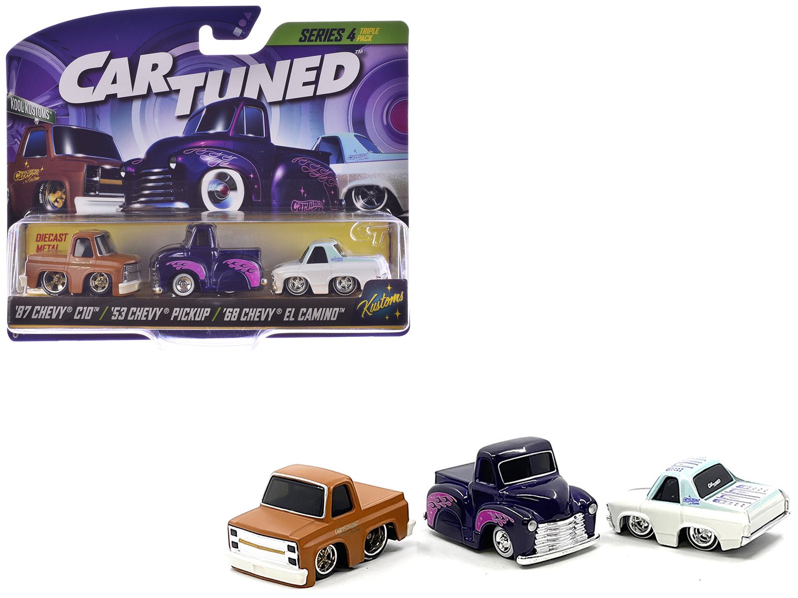 "Kustoms" Series 4 Chevrolet Triple Pack Set of 3 Cars Diecast Model Cars by CarTuned free shipping USA - Rapid Vehicles