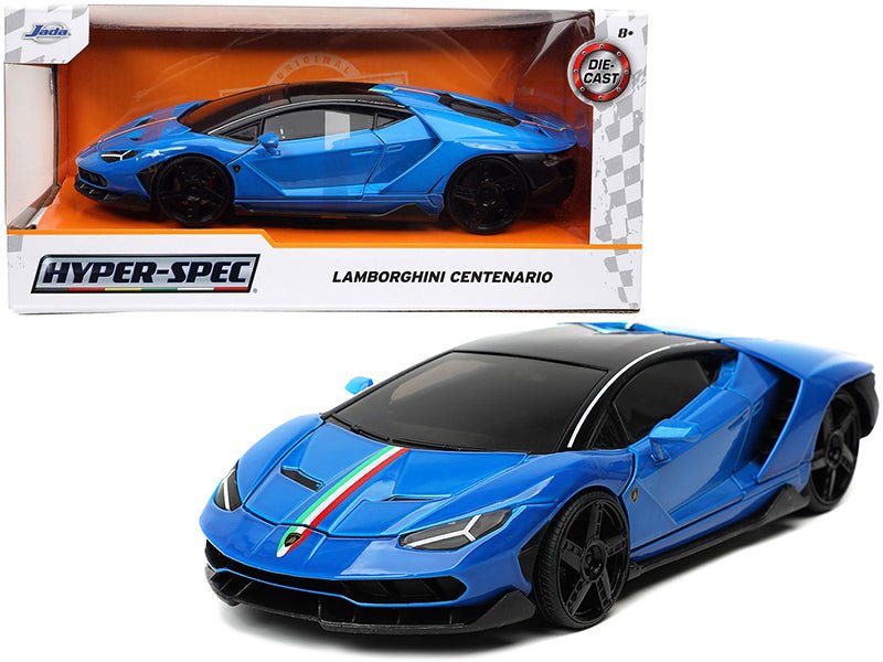 Lamborghini Centenario Blue with Black Top with Stripes "Hyper-Spec" Series 1/24 Diecast Model Car by Jada free shipping USA - Rapid Vehicles