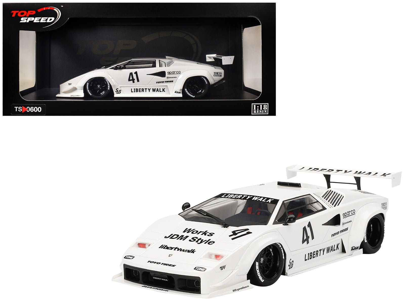 Lamborghini Countach LB - WORKS 41 White "2024 Tokyo Auto Salon" 1/18 Model Car by Top Speed free shipping USA - Rapid Vehicles
