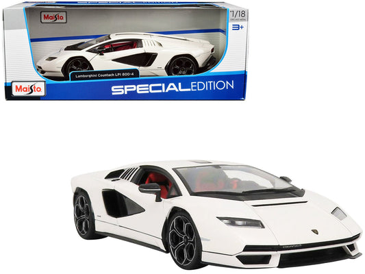 Lamborghini Countach LPI 800 - 4 White with Black Accents and Red Interior "Special Edition" 1/18 Diecast Model Car by Maisto free shipping USA - Rapid Vehicles
