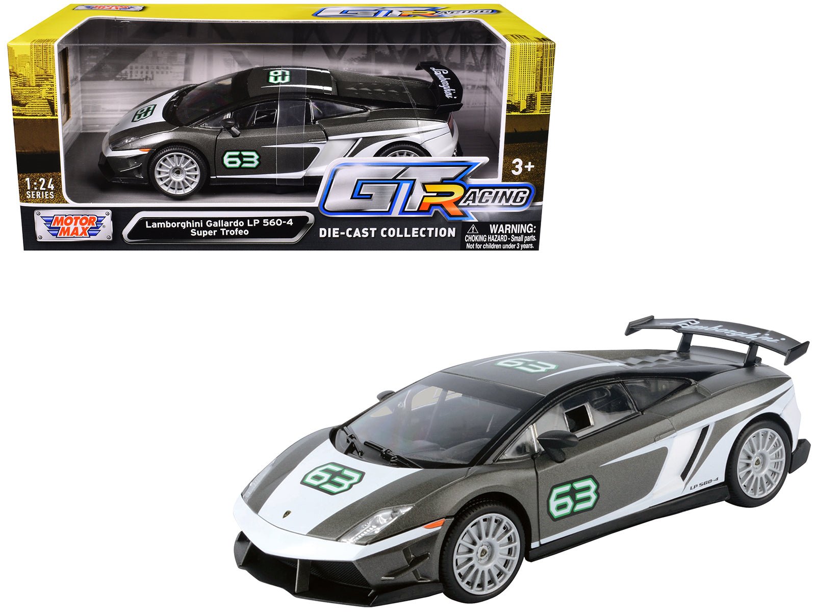 Lamborghini Gallardo LP 560 - 4 Super Trofeo 63 Gray Metallic and White "GT Racing" Series 1/24 Diecast Model Car by Motormax free shipping USA - Rapid Vehicles