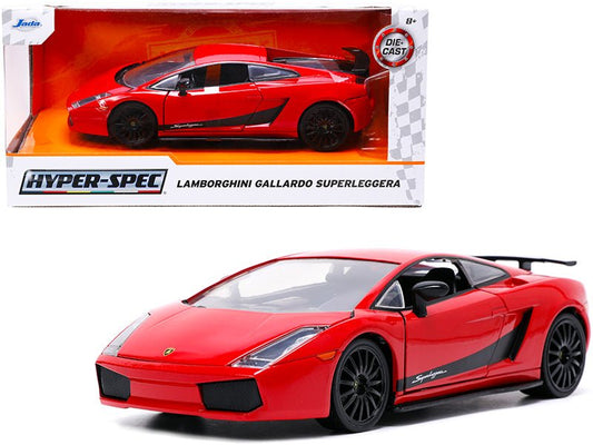 Lamborghini Gallardo Superleggera Red with Black Stripes "Hyper-Spec" Series 1/24 Diecast Model Car by Jada free shipping USA - Rapid Vehicles