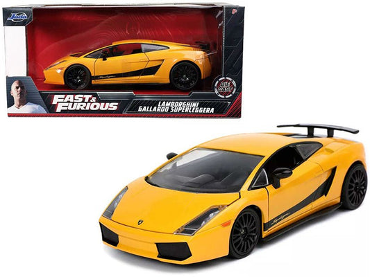 Lamborghini Gallardo Superleggera Yellow with Black Stripes "Fast & Furious" Movie 1/24 Diecast Model Car by Jada free shipping USA - Rapid Vehicles