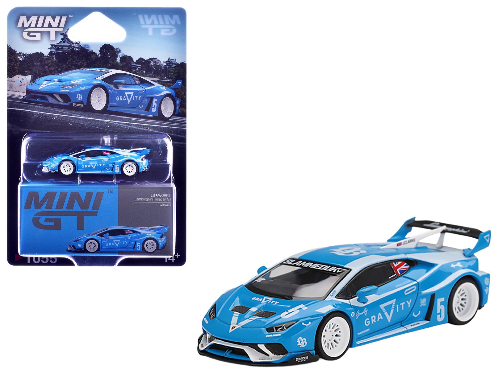 Lamborghini Huracan GT LB - WORKS 5 "Gravity" Light Blue with Graphics Limited Edition 1/64 Diecast Model Car by Mini GT free shipping USA - Rapid Vehicles