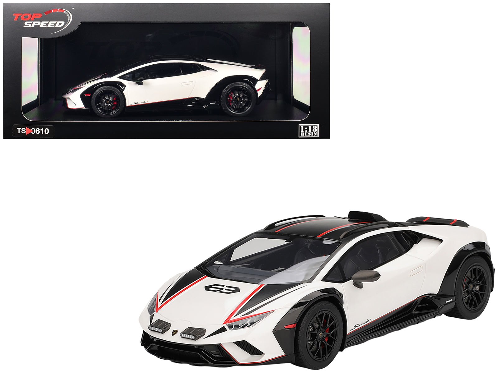 Lamborghini Huracan Sterrato Bianco Asopo White with Matt Black Top and Red Stripes 1/18 Model Car by Top Speed free shipping USA - Rapid Vehicles