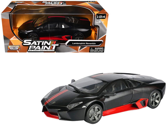 Lamborghini Reventon Matt Black with Red Stripes "Satin Paint" Series 1/24 Diecast Model Car by Motormax free shipping USA - Rapid Vehicles