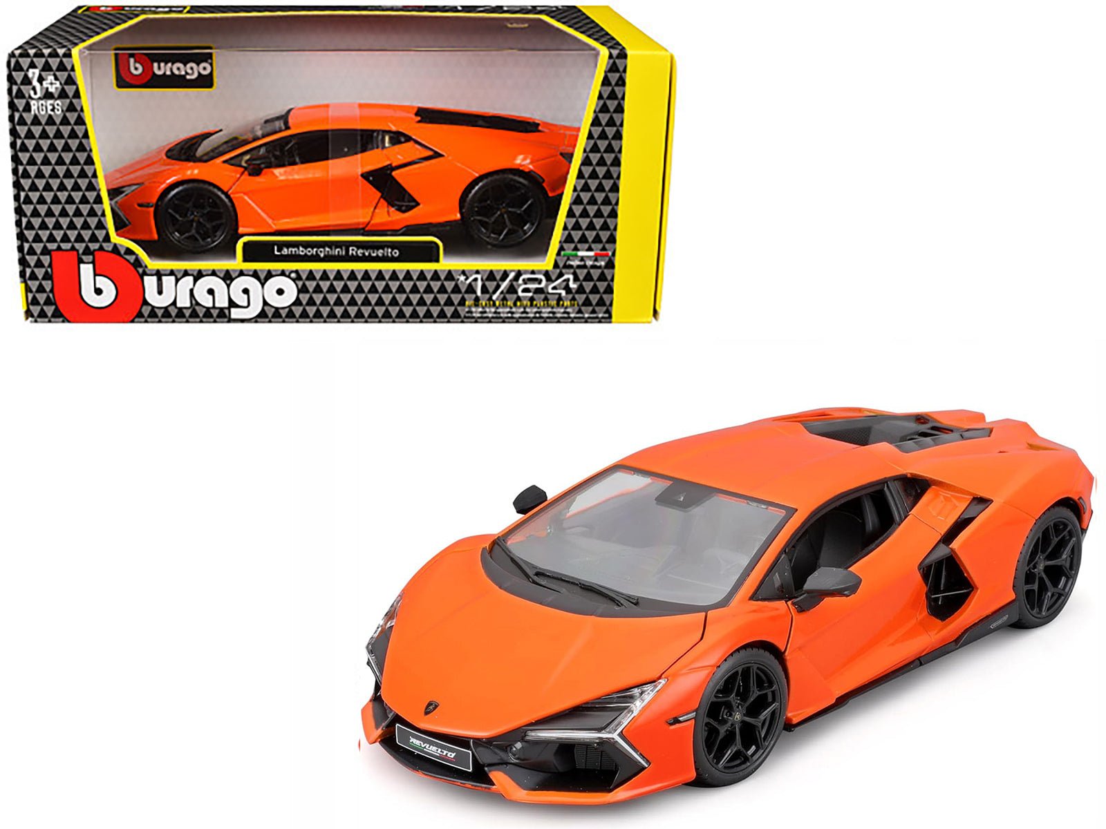 Lamborghini Revuelto Orange "Italian Design" Series 1/24 Diecast Model Car by Bburago free shipping USA - Rapid Vehicles