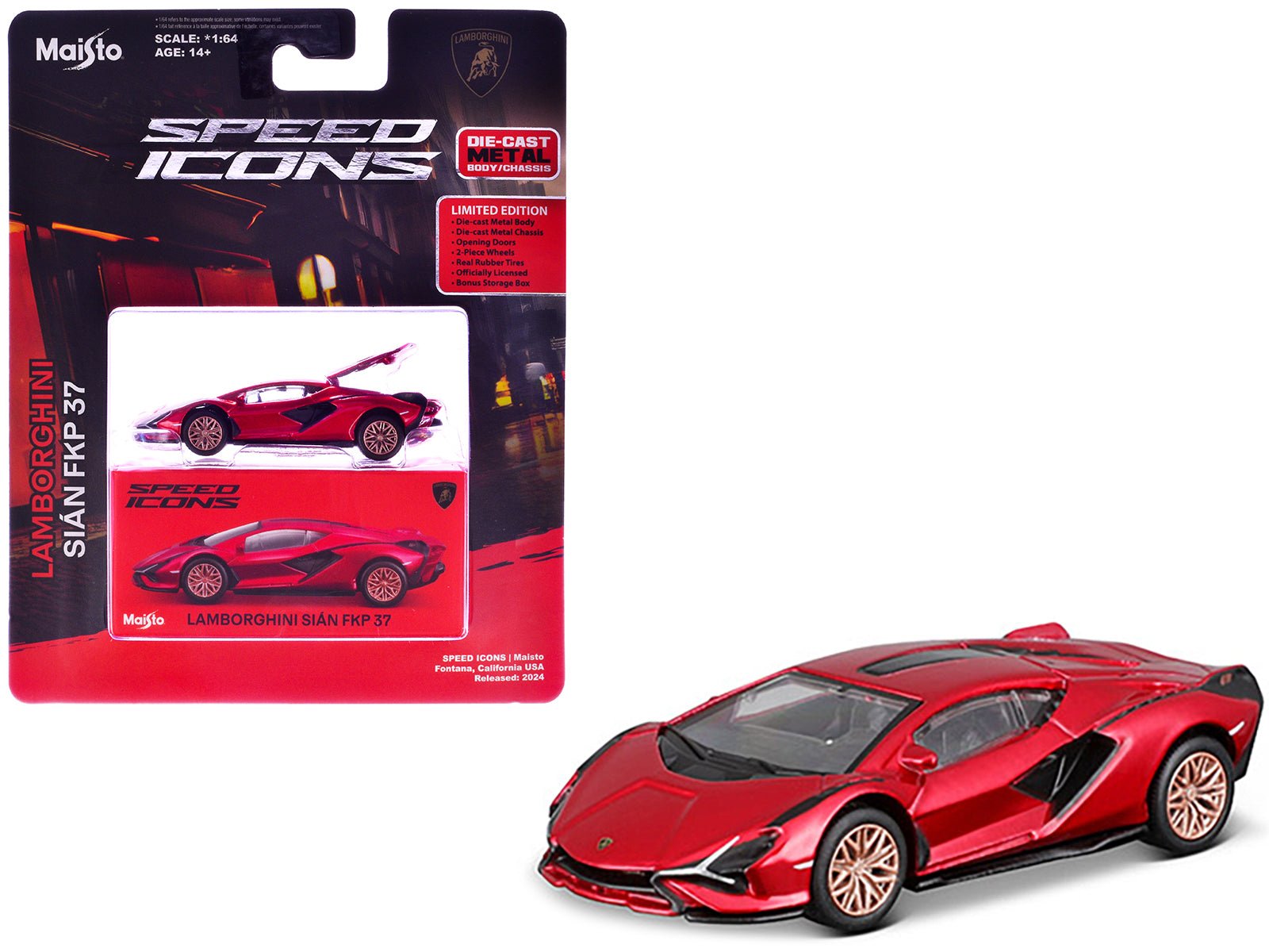 Lamborghini Sian FKP 37 Red Metallic "Speed Icons" Series 1/64 Diecast Model Car by Maisto free shipping USA - Rapid Vehicles