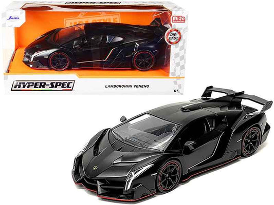 Lamborghini Veneno Matt Black "Hyper-Spec" Series 1/24 Diecast Model Car by Jada - Rapid Vehicles