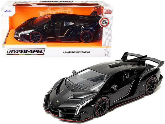Lamborghini Veneno Matt Black "Hyper - Spec" Series 1/24 Diecast Model Car by Jada free shipping USA - Rapid Vehicles