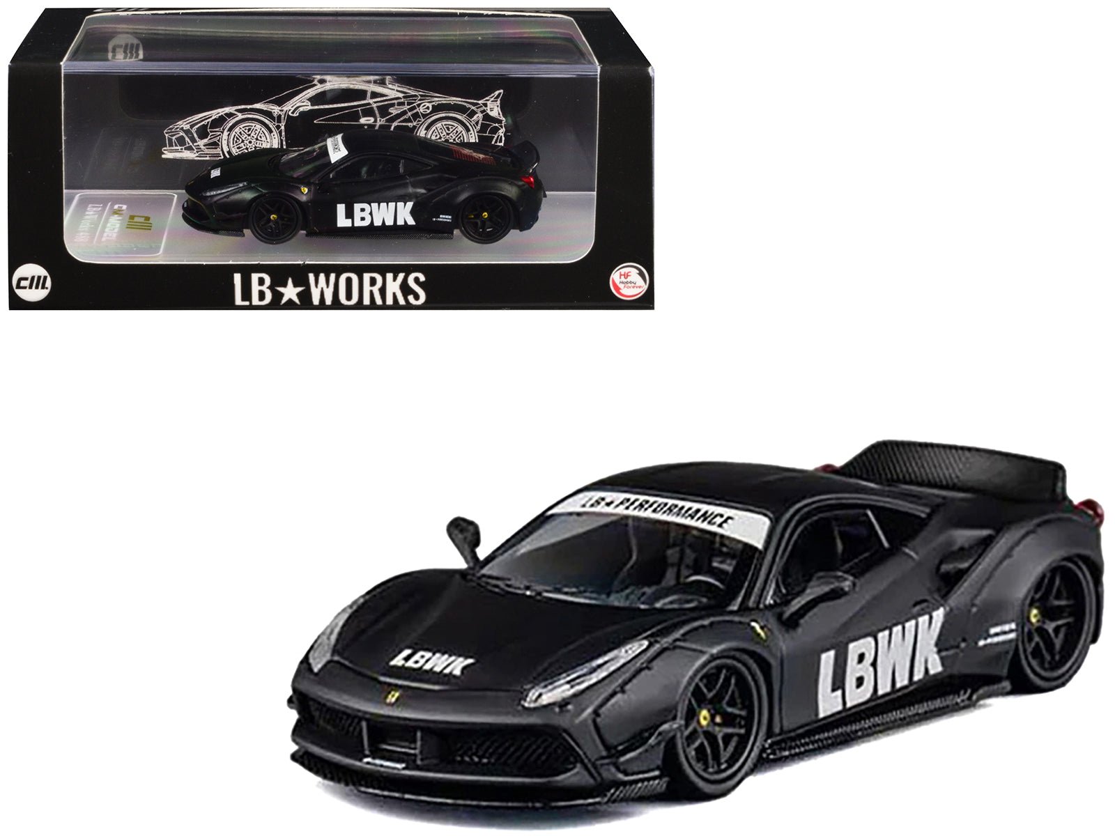 LB Works 488 "LBWK" Matt Black 1/64 Diecast Model Car by CM Model free shipping USA - Rapid Vehicles