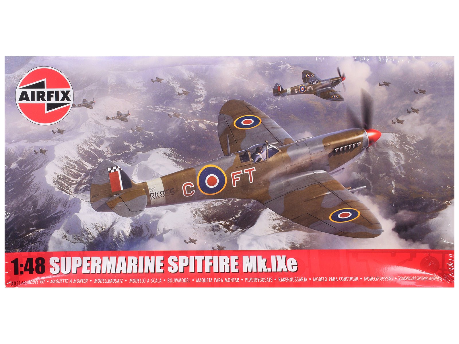 Level 2 Model Kit Supermarine Spitfire Mk.IXe Fighter Aircraft with 3 Scheme Options 1/48 Plastic Model Kit by Airfix free shipping USA - Rapid Vehicles