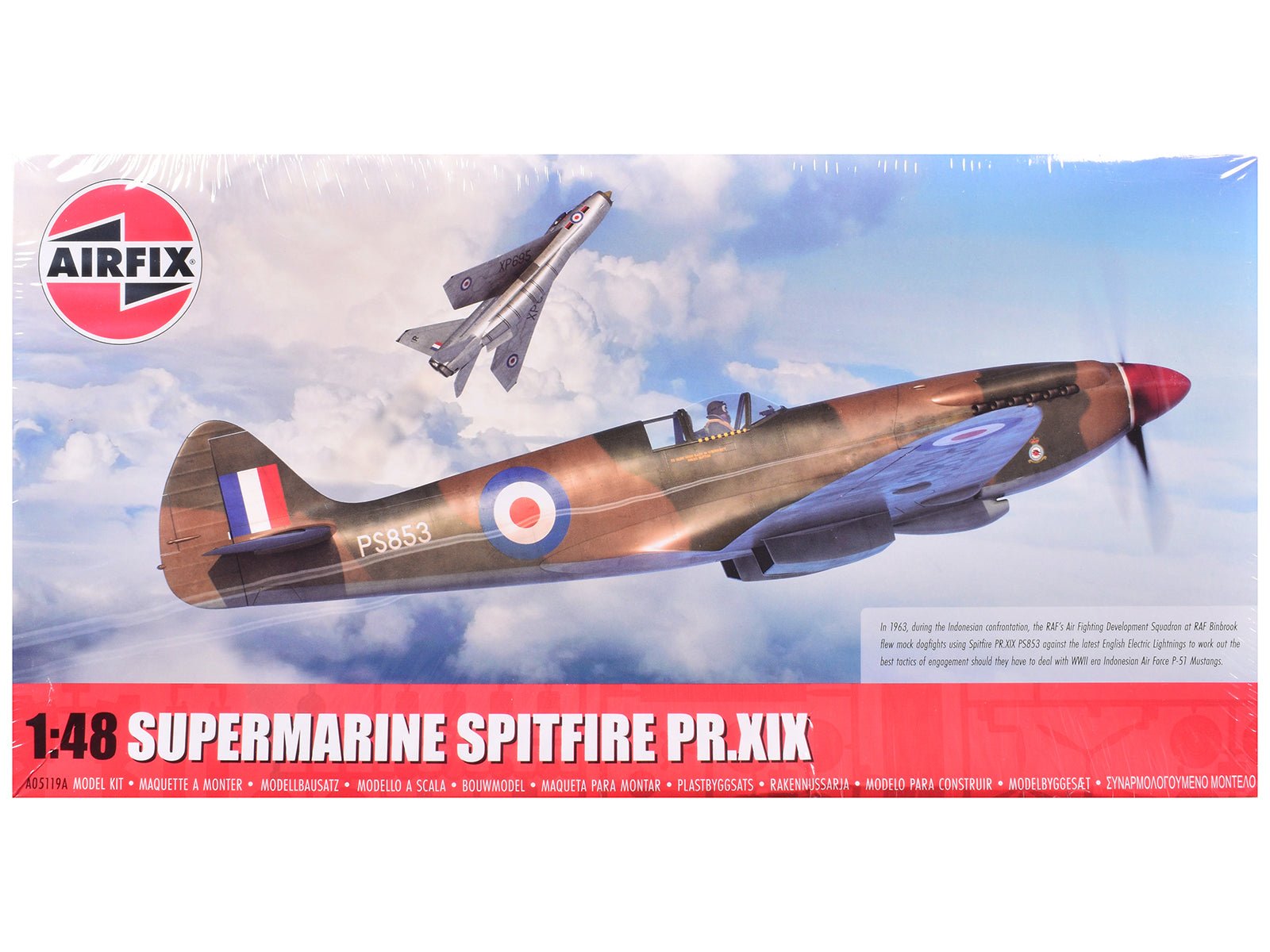Level 2 Model Kit Supermarine Spitfire PR.XIX Fighter Aircraft with 3 Scheme Options 1/48 Plastic Model Kit by Airfix free shipping USA - Rapid Vehicles