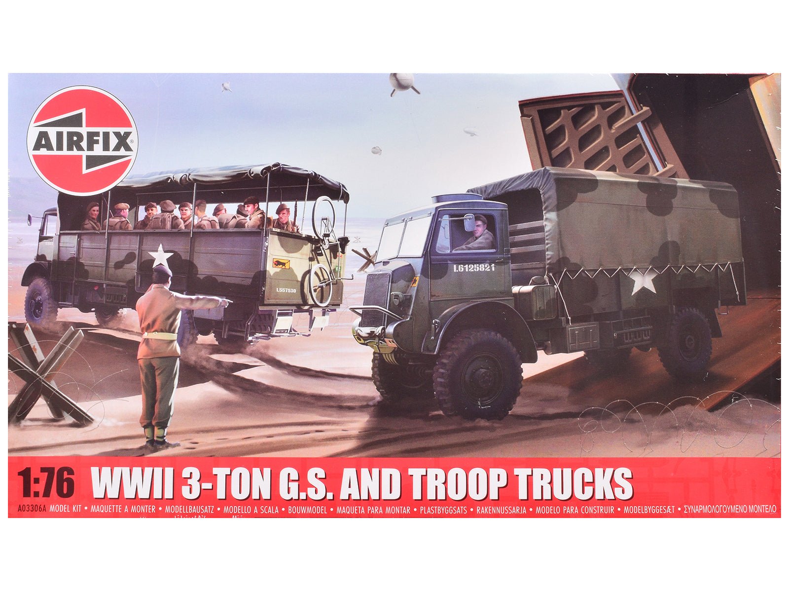 Level 2 Model Kit WWII 3 - Ton General Service and Troop Trucks 1/76 Plastic Model Kit by Airfix free shipping USA - Rapid Vehicles
