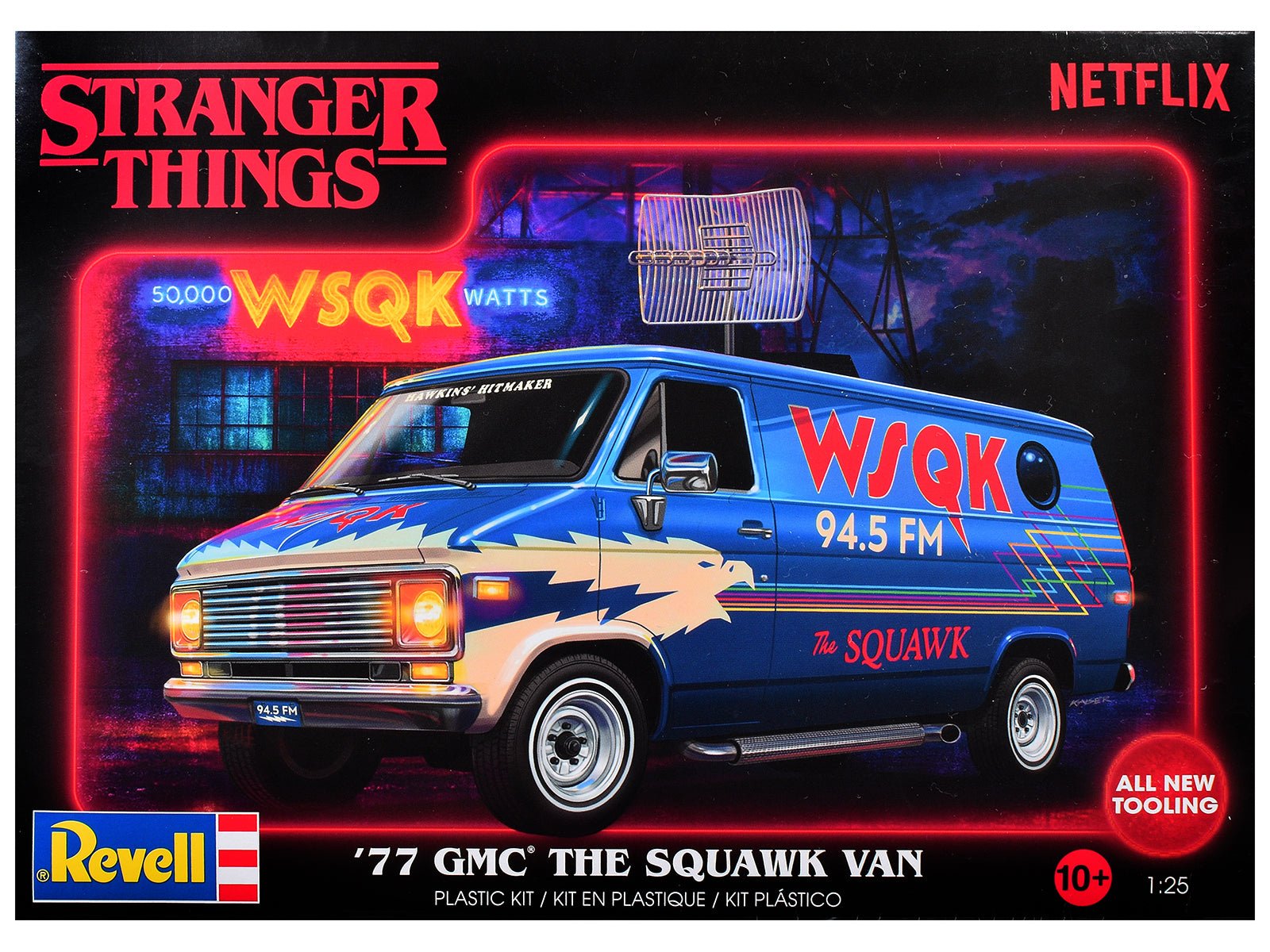 Level 3 Model Kit 1977 GMC "WSQK Squawk" Van "Stranger Things" (2016 - 2025) TV Series 1/25 Scale Model by Revell free shipping USA - Rapid Vehicles