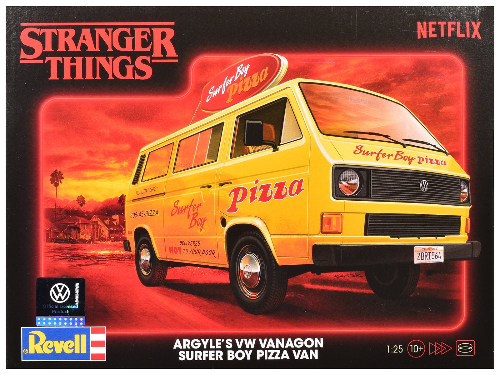 Level 3 Model Kit Argyle’s Volkswagen Vanagon "Surfer Boy Pizza" Van "Stranger Things" (2016 - Current) TV Series 1/25 Scale Model by Revell free shipping USA - Rapid Vehicles