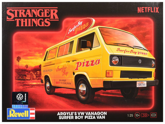 Level 3 Model Kit Argyle’s Volkswagen Vanagon "Surfer Boy Pizza" Van "Stranger Things" (2016 - Current) TV Series 1/25 Scale Model by Revell free shipping USA - Rapid Vehicles