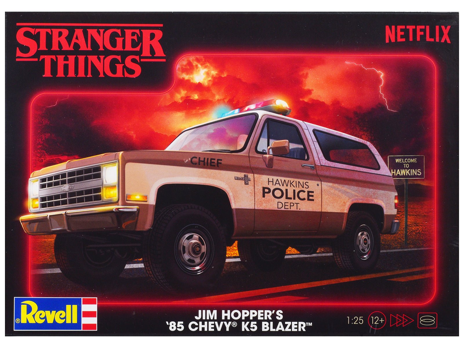 Level 4 Model Kit Jim Hopper's 1985 Chevrolet K5 Blazer "Stranger Things" (2016 - Current) TV Series 1/25 Scale Model by Revell free shipping USA - Rapid Vehicles