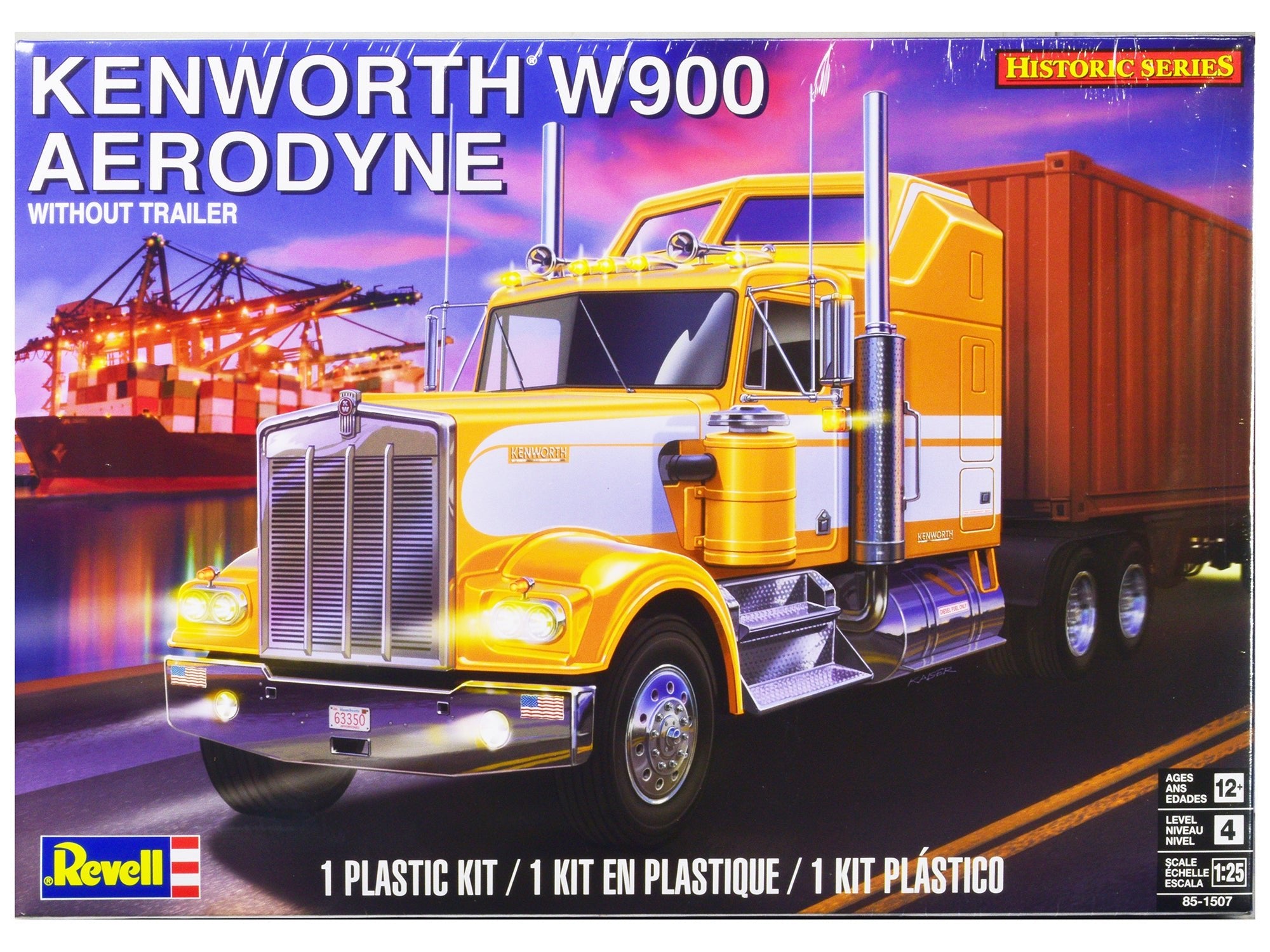 Level 4 Model Kit Kenworth W900 Aerodyne Truck Tractor "Historic Series" 1/25 Scale Model by Revell free shipping USA - Rapid Vehicles