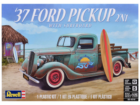 Level 5 Model Kit 1937 Ford Pickup Truck with Surfboard 2 - in - 1 Kit 1/25 Scale Model by Revell free shipping USA - Rapid Vehicles