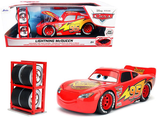 Lightning McQueen 95 Red with Extra Wheels Disney & Pixar "Cars" Movie "Hollywood Rides" Series Diecast Model Car by Jada free shipping USA - Rapid Vehicles