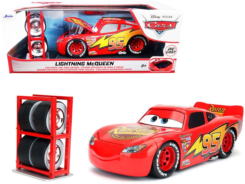 Lightning McQueen 95 Red with Extra Wheels Disney & Pixar "Cars" Movie "Hollywood Rides" Series Diecast Model Car by Jada free shipping USA - Rapid Vehicles