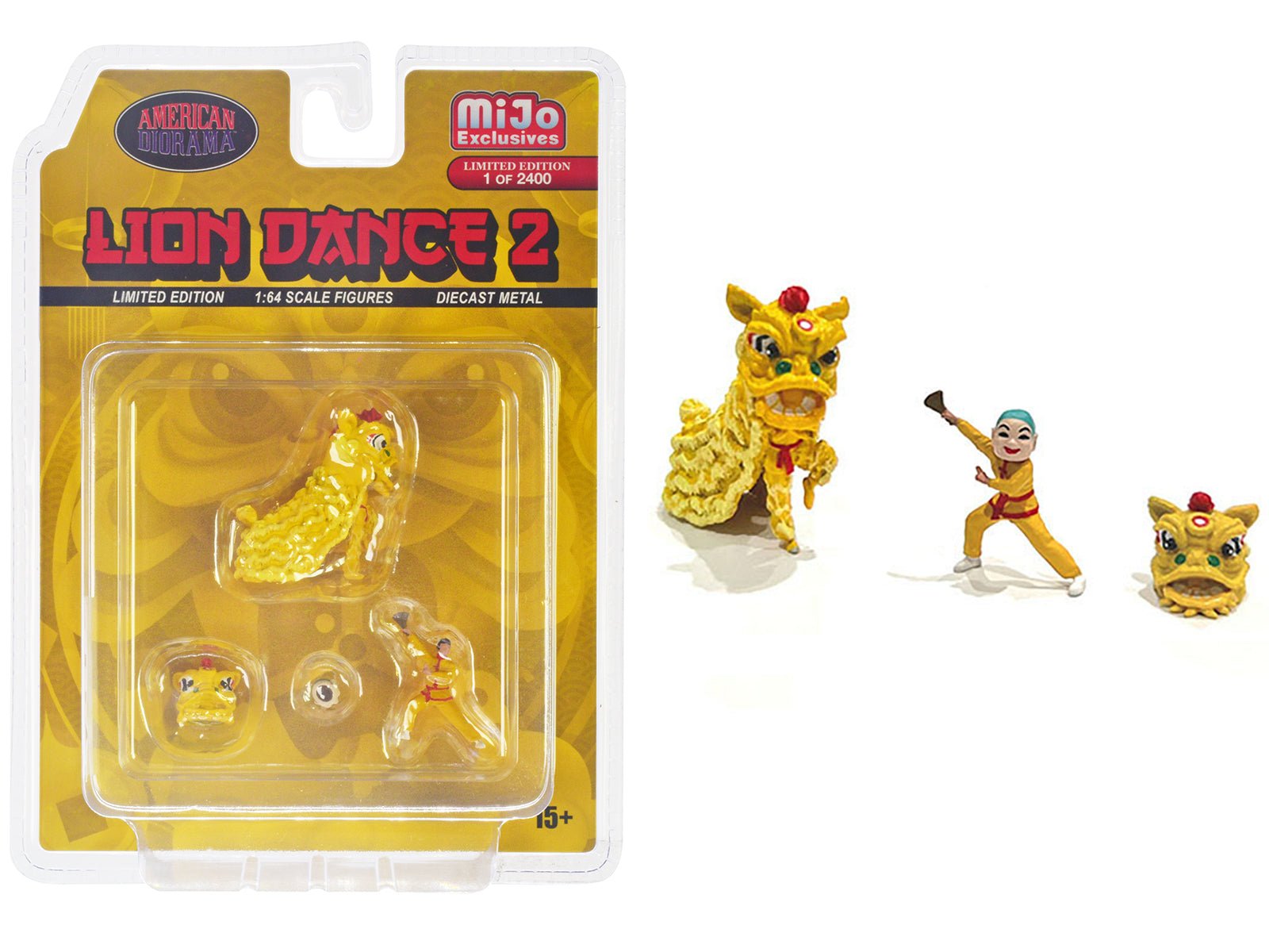 "Lion Dance 2" 4 piece Diecast Figure Set (1 Figures 1 Lion 2 Accessories) Limited Edition to 2400 pieces Worldwide for 1/64 Scale Models by American Diorama free shipping USA - Rapid Vehicles