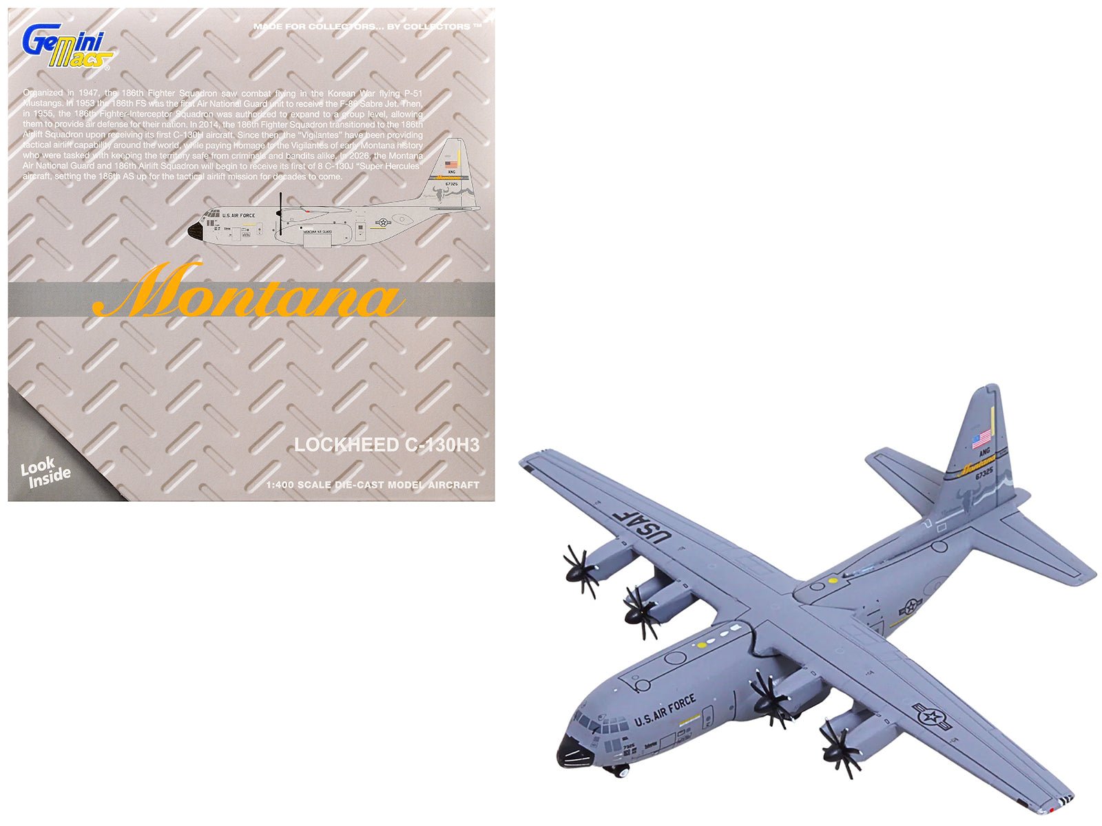 Lockheed C-130H3 Hercules Transport Aircraft "96-7325 120th Airlift Wing Montana Air National Guard" United States Air Force "Gemini Macs" Series 1/400 Diecast Model Airplane by GeminiJets free shipping USA - Rapid Vehicles
