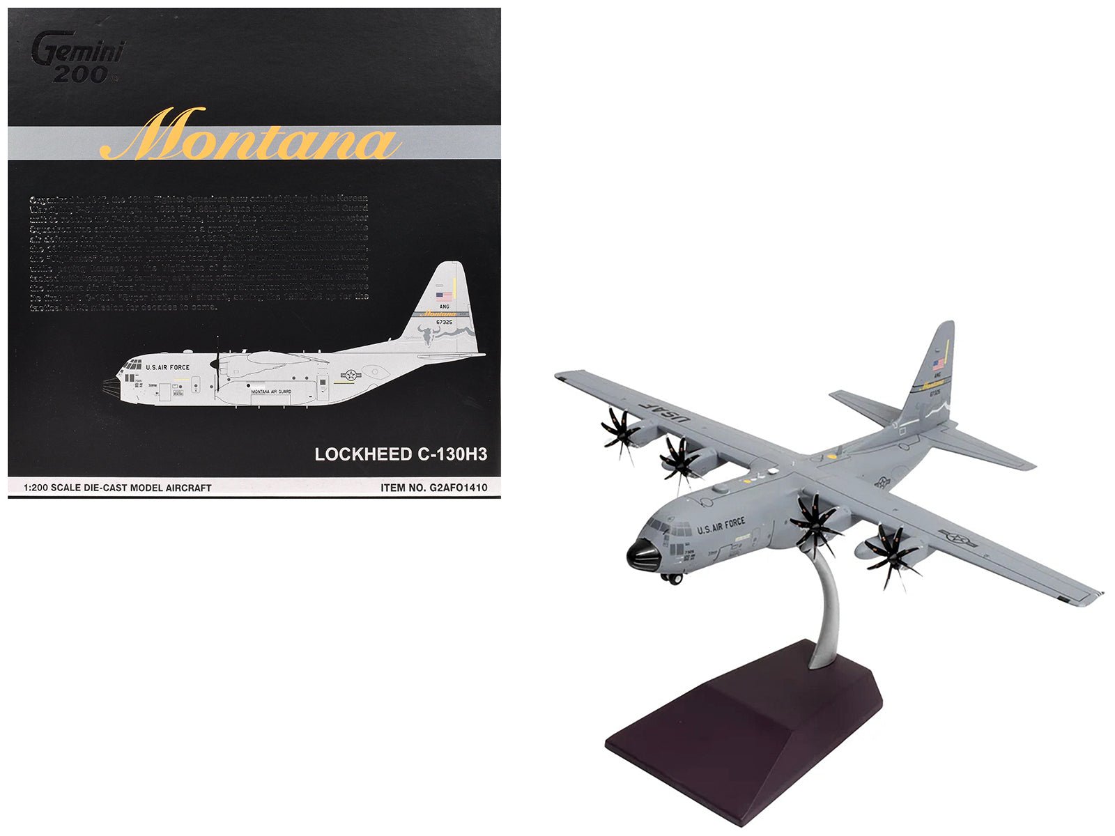 Lockheed C - 130H3 Hercules Transport Aircraft "Montana Air National Guard Great Falls ANGB" United States Air Force "Gemini 200" Series 1/200 Diecast Model Airplane by GeminiJets free shipping USA - Rapid Vehicles