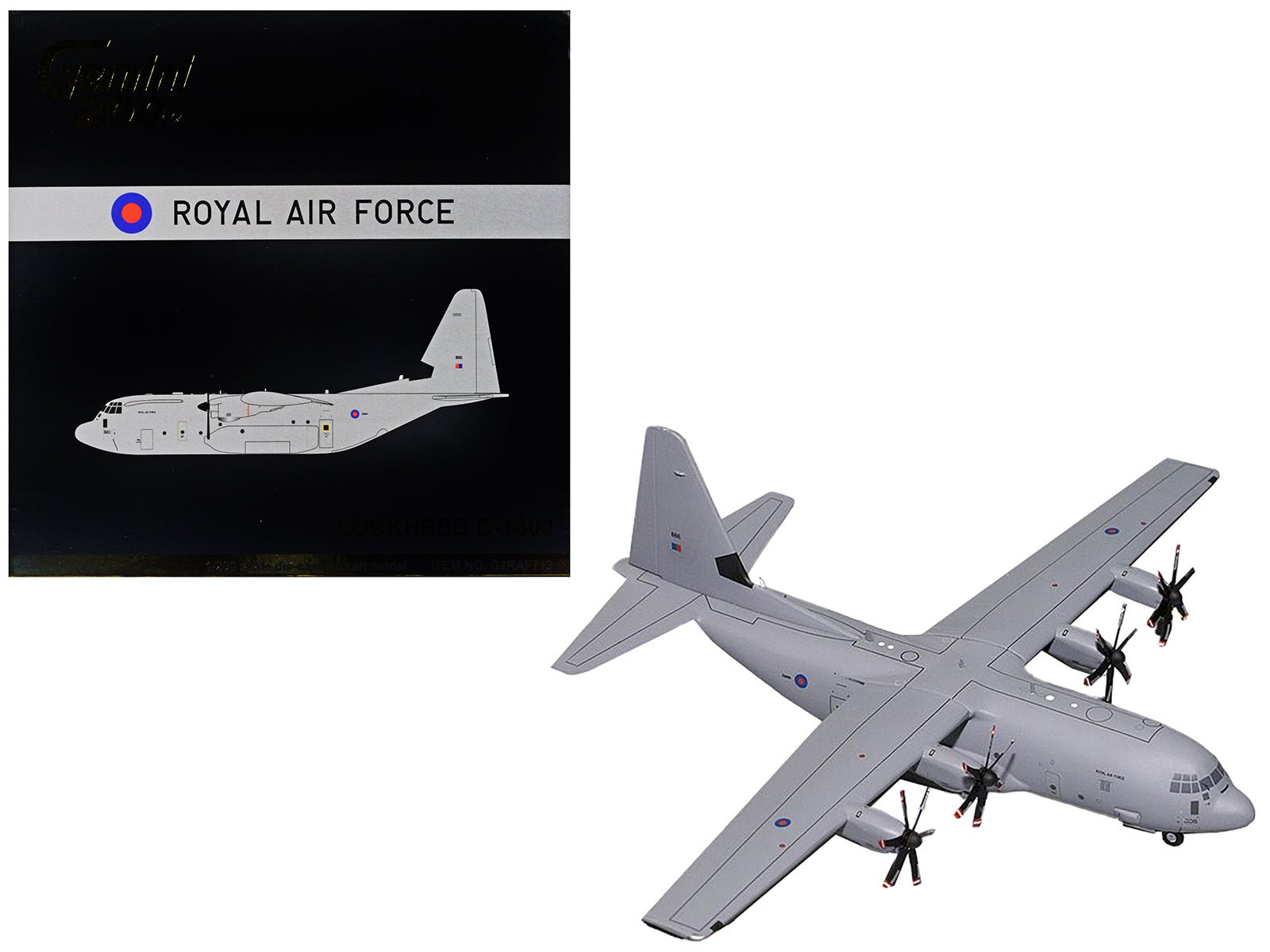 Lockheed C - 130J Super Hercules Transport Aircraft "British Royal Air Force" Gray "Gemini 200" Series 1/200 Diecast Model Airplane by GeminiJets free shipping USA - Rapid Vehicles