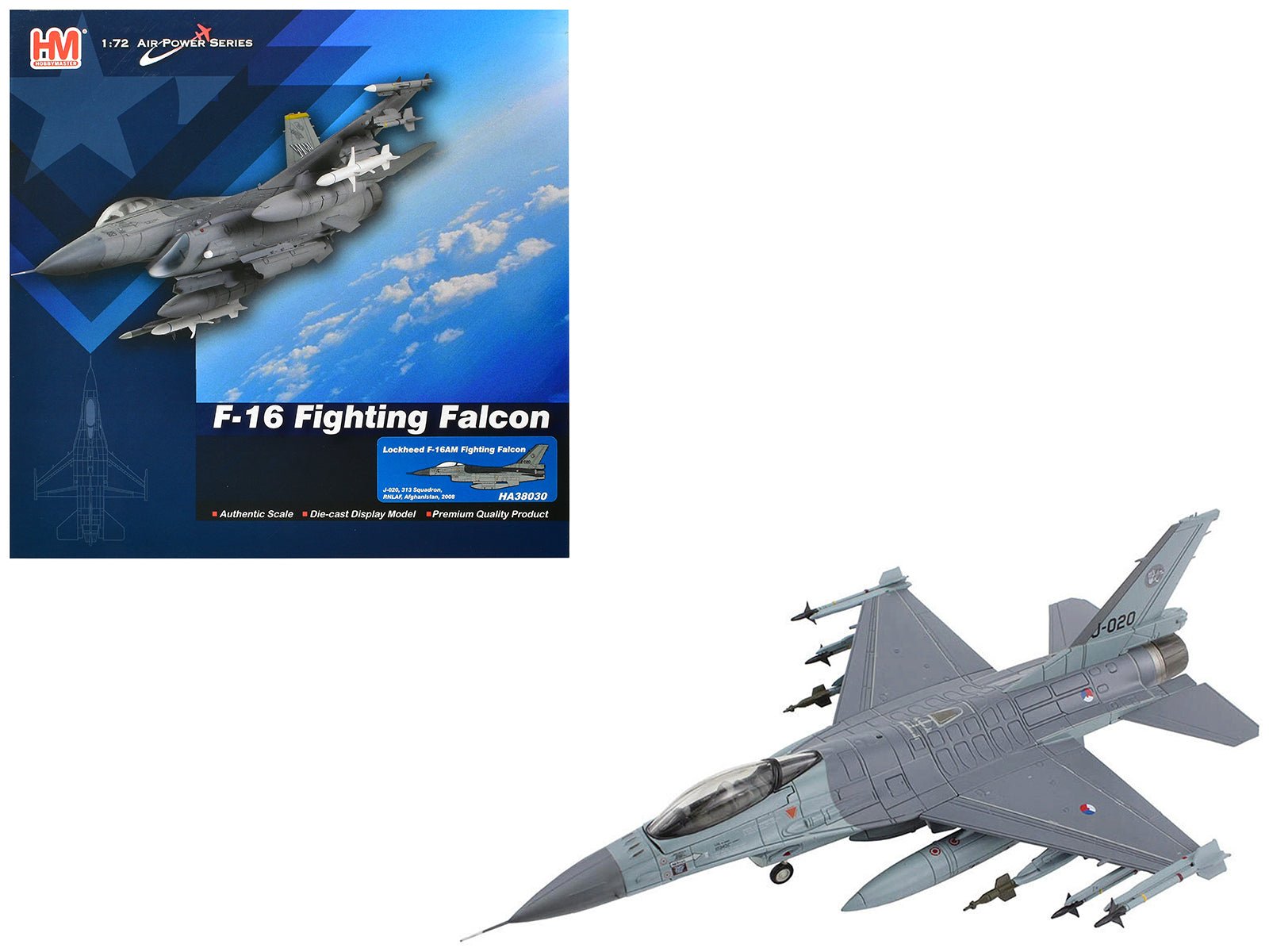 Lockheed F - 16AM Fighting Falcon Fighter Aircraft "313 Squadron Afghanistan" (2008) Royal Netherlands Air Force (RNLAF) "Air Power Series" 1/72 Diecast Model by Hobby Master free shipping USA - Rapid Vehicles