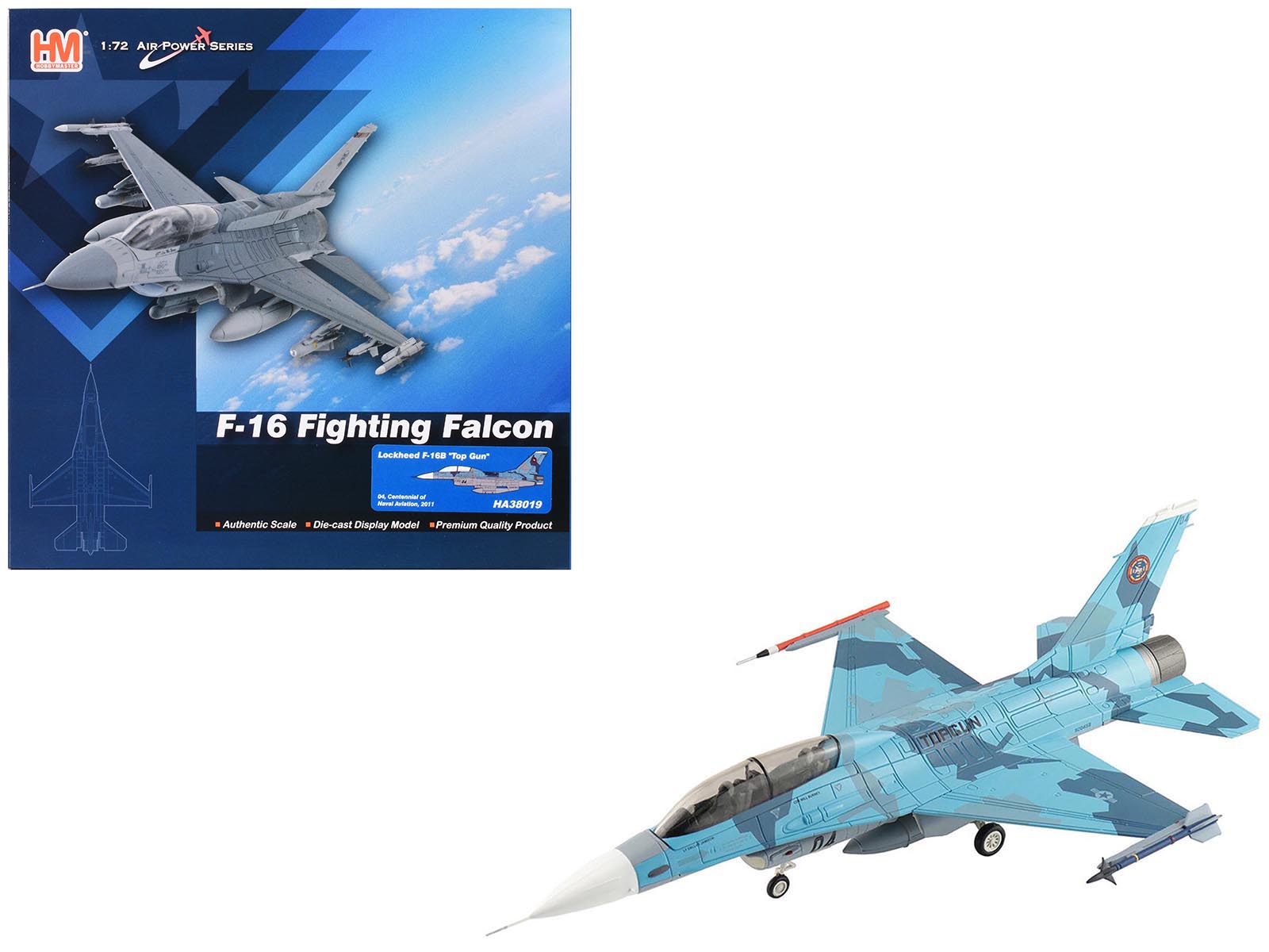 Lockheed F - 16B Fighting Falcon Fighter Aircraft "Top Gun 04 Centennial of Naval Aviation" United States Navy "Air Power Series" 1/72 Diecast Model by Hobby Master free shipping USA - Rapid Vehicles
