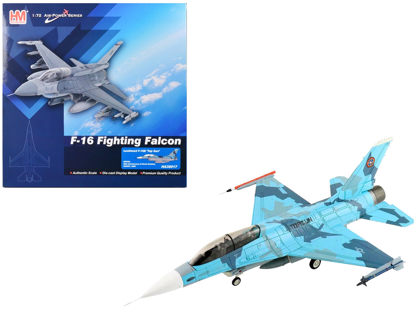 Lockheed F - 16B Fighting Falcon Fighter Aircraft "Top Gun 90th Anniversary of Naval Aviation NSAWC" United States Navy "Air Power Series" 1/72 Diecast Model by Hobby Master free shipping USA - Rapid Vehicles